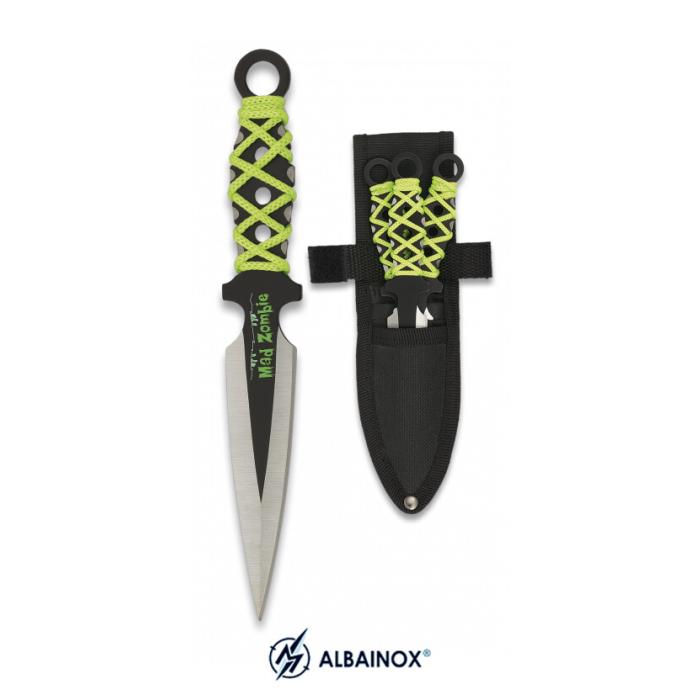 MARTINEZ ALBAINOX 32233 SET 3x &quot;INFESTED MAD ZOMBIE&quot; THROWING KNIVES WITH SHEATH